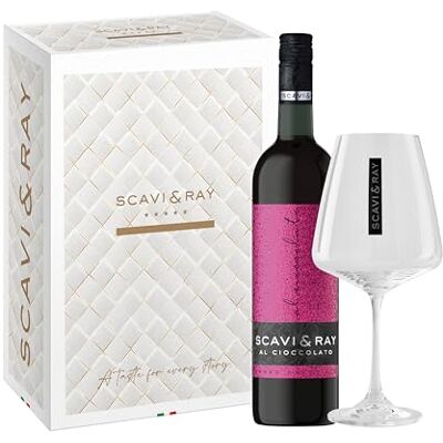 Scavi & Ray Al Cioccolato Rotwein Geschenkset mit Glas 10% Vol. 0,75l Aromatisierter Rotwein mit Schokoladenaroma und Designglas, edles Präsent für stilvolle Anlässe, kalt und heiß genießbar Scavi & Ray Al Cioccolato Rotwein Geschenkset mit Glas 10% Vol. 0,75l Aromatisierter Rotwein mit Schokoladenaroma und Designglas, edles Präsent für stilvolle Anlässe, kalt und heiß genießbar