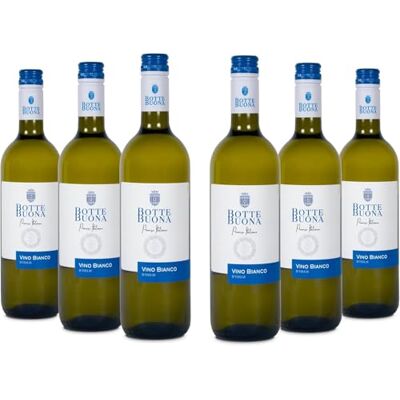 Botte Buona BotteBuona Weißwein Trebbiano Rubicone IGT, Frischer Geschmack und Blumiges Bouquet, 11% Vol., Karton mit 6 Flaschen mit jeweils 750 ml Botte Buona BotteBuona Weißwein Trebbiano Rubicone IGT, Frischer Geschmack und Blumiges Bouquet, 11% Vol., Karton mit 6 Flaschen mit jeweils 750 ml