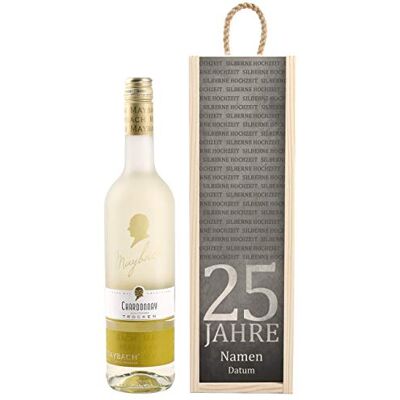 Herz & Heim ® Maybach Stilvolles Wein-Geschenk zur Silbernen Hochzeit mit personalisierter Weinkiste Weißwein zur Auswahl Chardonnay Herz & Heim ® Maybach Stilvolles Wein-Geschenk zur Silbernen Hochzeit mit personalisierter Weinkiste Weißwein zur Auswahl Chardonnay