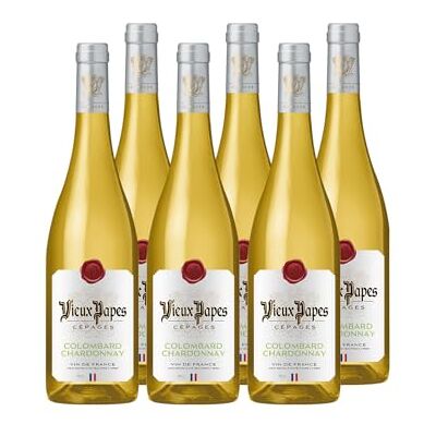 Vieux Papes Cépages Weißwein Vin de France Colombard Chardonnay – Lot 6 Flaschen 75cl – Cuvée Réservée Französischer Weißwein, ideal als Aperitif und Fisch Vieux Papes Cépages Weißwein Vin de France Colombard Chardonnay – Lot 6 Flaschen 75cl – Cuvée Réservée Französischer Weißwein, ideal als Aperitif und Fisch