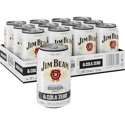 Beam Bourbon & Cola Zero Dose Kentucky Straight Bourbon Whiskey mit Cola Zero eine perfekte Mischung 10% Vol Einweg, 12 x 330ml Beam Bourbon & Cola Zero Dose Kentucky Straight Bourbon Whiskey mit Cola Zero eine perfekte Mischung 10% Vol Einweg, 12 x 330ml