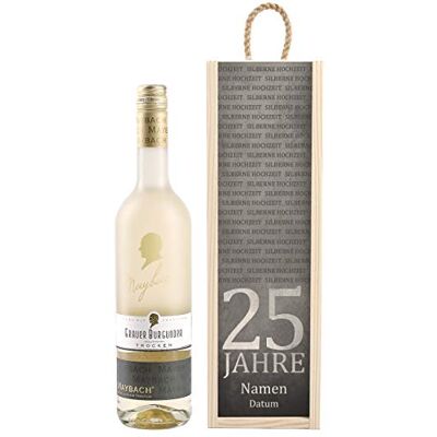 Herz & Heim ® Maybach Stilvolles Wein-Geschenk zur Silbernen Hochzeit mit personalisierter Weinkiste Weißwein zur Auswahl Grauer Burgunder/Rivaner Herz & Heim ® Maybach Stilvolles Wein-Geschenk zur Silbernen Hochzeit mit personalisierter Weinkiste Weißwein zur Auswahl Grauer Burgunder/Rivaner