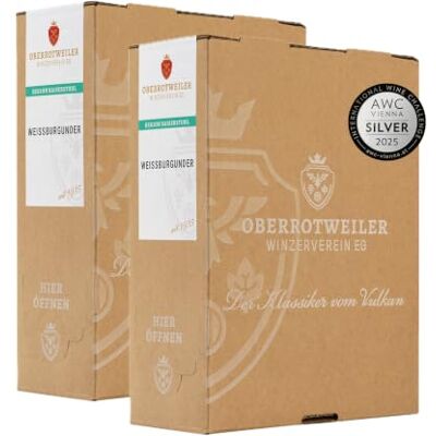 Oberrotweil er Wein-Box Weißburgunder 3 Liter QbA SILBER 2025 AWC Vienna Weißwein, fruchtig frisch mit Aromen nach Apfel, Birne und Zitrus Badischer Wein (2 x 3,0 l Bag-in-Box) Oberrotweil er Wein-Box Weißburgunder 3 Liter QbA SILBER 2025 AWC Vienna Weißwein, fruchtig frisch mit Aromen nach Apfel, Birne und Zitrus Badischer Wein (2 x 3,0 l Bag-in-Box)