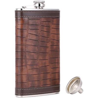 TOX TANEAXON TANEAXON Flachmann mit Trichter und Box, 340 ml, Krokodilleder-Muster, für Whiskey, Likör, aus PU-Leder, mit Trichter und Box, Edelstahl und auslaufsicher TOX TANEAXON TANEAXON Flachmann mit Trichter und Box, 340 ml, Krokodilleder-Muster, für Whiskey, Likör, aus PU-Leder, mit Trichter und Box, Edelstahl und auslaufsicher