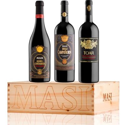 Masi Exklusive Geschenkbox "Oseleta" Riserva Costasera 2019 Amarone Classico Docg, Brolo Campofiorin 2022 Rosso Verona Igt, Toar 2023 Valpolicella Superiore Doc 3x750 Ml Holzkiste Masi Exklusive Geschenkbox "Oseleta" Riserva Costasera 2019 Amarone Classico Docg, Brolo Campofiorin 2022 Rosso Verona Igt, Toar 2023 Valpolicella Superiore Doc 3x750 Ml Holzkiste