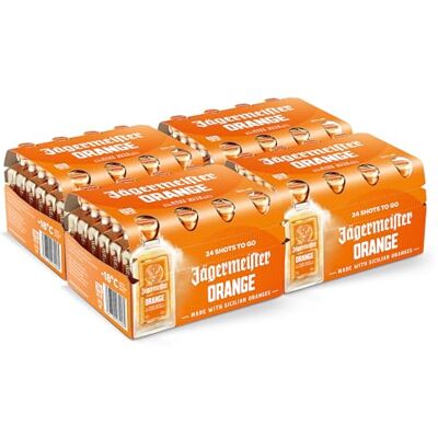 Jägermeister ORANGE – 96 x 0,02l Premium Kräuterlikör Shots 33% Vol. – Fruchtig-frisch mit Citrusöl-Extrakt aus sonnengereiften sizilianischen Orangen – 56 erlesene Kräuter Jägermeister ORANGE – 96 x 0,02l Premium Kräuterlikör Shots 33% Vol. – Fruchtig-frisch mit Citrusöl-Extrakt aus sonnengereiften sizilianischen Orangen – 56 erlesene Kräuter