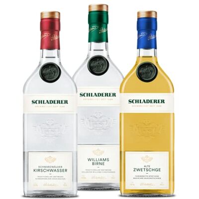 Schladerer Obstbrand Klassiker Set mit Schwarzwälder Kirschwasser, Williams-Christ Birnenbrand und Alte Zwetschge aus dem Schwarzwald Obstbrände (3 x 700 ml) Schladerer Obstbrand Klassiker Set mit Schwarzwälder Kirschwasser, Williams-Christ Birnenbrand und Alte Zwetschge aus dem Schwarzwald Obstbrände (3 x 700 ml)