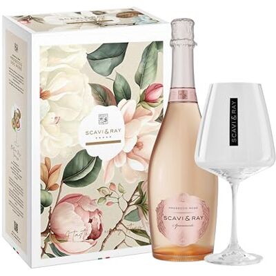Scavi & Ray Prosecco Rosé Spumante Geschenkset mit Glas 11% Vol. 0,75l Fruchtig-frischer Schaumwein aus Italien mit Designglas, extra trocken, Genussmoment in stilvoller Geschenkbox Scavi & Ray Prosecco Rosé Spumante Geschenkset mit Glas 11% Vol. 0,75l Fruchtig-frischer Schaumwein aus Italien mit Designglas, extra trocken, Genussmoment in stilvoller Geschenkbox
