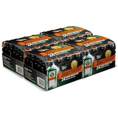 Jägermeister – 96 x 0,02l Premium Kräuterlikör Shots 35% Vol. als Party Geschenk – Aus 56 erlesenen Kräuter – Im Eichenfass gelagert – Das Original aus Wolfenbüttel Jägermeister – 96 x 0,02l Premium Kräuterlikör Shots 35% Vol. als Party Geschenk – Aus 56 erlesenen Kräuter – Im Eichenfass gelagert – Das Original aus Wolfenbüttel