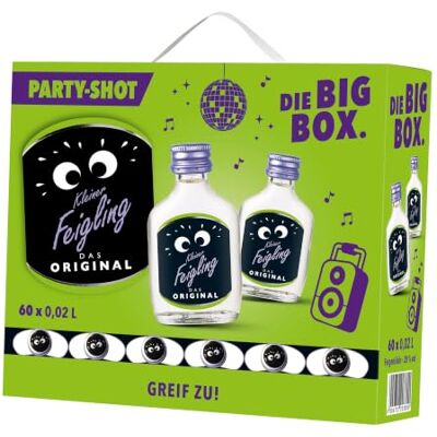 Kleiner Feigling Original Big Box, 60 x 20 ml, Vodka Feige, 20% vol. Natürliche Zutaten, Deutscher Wodka, Fruchtiges Feigenaroma, Sonnige Süße, Kult seit 1992, Ideal für Events Kleiner Feigling Original Big Box, 60 x 20 ml, Vodka Feige, 20% vol. Natürliche Zutaten, Deutscher Wodka, Fruchtiges Feigenaroma, Sonnige Süße, Kult seit 1992, Ideal für Events