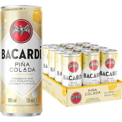 BACARDI BACARDÍ Piña Colada, 10% Vol., 12 x 25 cl/250 ml, Ready-To-Drink Cocktail in der Dose, trinkfertig mit BACARDÍ Carta Blanca Rum, Ananas und Kokosnuss BACARDI BACARDÍ Piña Colada, 10% Vol., 12 x 25 cl/250 ml, Ready-To-Drink Cocktail in der Dose, trinkfertig mit BACARDÍ Carta Blanca Rum, Ananas und Kokosnuss