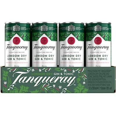Tanqueray London Dry Gin & Tonic, Erfrischendes Sommer-Mixgetränk mit 10% Alkohol, 12 Dosen x 250 ml (EINWEG Verpackung), Trinkfertiges Getränk für unterwegs & gesellige Anlässe Tanqueray London Dry Gin & Tonic, Erfrischendes Sommer-Mixgetränk mit 10% Alkohol, 12 Dosen x 250 ml (EINWEG Verpackung), Trinkfertiges Getränk für unterwegs & gesellige Anlässe