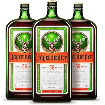 Jägermeister – 3 x 3l Premium Kräuterlikör 35% Vol. Integrierte Ausschankhilfe für den perfekten Shot – 56 erlesene Kräuter – Im Eichenfass gelagert – Das Original aus Wolfenbüttel Jägermeister – 3 x 3l Premium Kräuterlikör 35% Vol. Integrierte Ausschankhilfe für den perfekten Shot – 56 erlesene Kräuter – Im Eichenfass gelagert – Das Original aus Wolfenbüttel