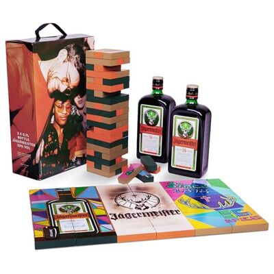 Jägermeister Set Meister Bricks 2 x 0,7l Premium Kräuterlikör 35% Vol. und Meister Bricks Holz Stapelturm – für Spieleabend und als Partyspiel, Geschenkset Geschenkidee Jägermeister Set Meister Bricks 2 x 0,7l Premium Kräuterlikör 35% Vol. und Meister Bricks Holz Stapelturm – für Spieleabend und als Partyspiel, Geschenkset Geschenkidee