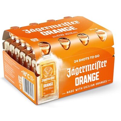 Jägermeister ORANGE – 24 x 0,02l Premium Kräuterlikör Shots 33% Vol. – Fruchtig-frisch mit Citrusöl-Extrakt aus sonnengereiften sizilianischen Orangen – 56 erlesene Kräuter Jägermeister ORANGE – 24 x 0,02l Premium Kräuterlikör Shots 33% Vol. – Fruchtig-frisch mit Citrusöl-Extrakt aus sonnengereiften sizilianischen Orangen – 56 erlesene Kräuter
