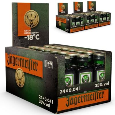 Jägermeister – 96 x 0,04l Premium Kräuterlikör Shots 35% Vol. als Party Geschenk – Aus 56 erlesenen Kräuter – Im Eichenfass gelagert – Das Original aus Wolfenbüttel Jägermeister – 96 x 0,04l Premium Kräuterlikör Shots 35% Vol. als Party Geschenk – Aus 56 erlesenen Kräuter – Im Eichenfass gelagert – Das Original aus Wolfenbüttel