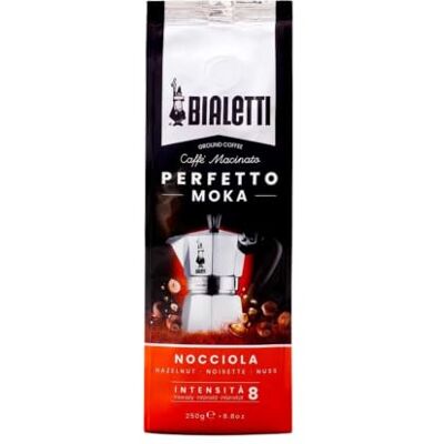 Bialetti Perfetto Moka Nocciola: Gemahlener Kaffee mit mittlerer Röstung, Haselnuss-Aroma, 250g x 6, Beutel mit Aromaschutzventil Bialetti Perfetto Moka Nocciola: Gemahlener Kaffee mit mittlerer Röstung, Haselnuss-Aroma, 250g x 6, Beutel mit Aromaschutzventil