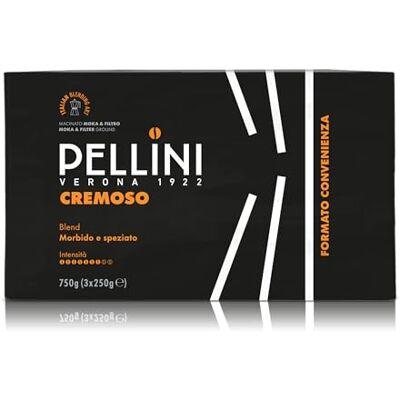 Pellini N.20 Cremoso, Gemahlener Kaffee für die Kaffeemaschine mit Ausgewogenem und Rundem Geschmack, Arabica- und Robusta-Mischungen, Mittlere Röstung, 3 Packungen mit je 250g Pellini N.20 Cremoso, Gemahlener Kaffee für die Kaffeemaschine mit Ausgewogenem und Rundem Geschmack, Arabica- und Robusta-Mischungen, Mittlere Röstung, 3 Packungen mit je 250g