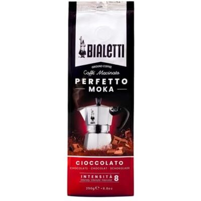 Bialetti Perfetto Moka Cioccolato: Gemahlener Kaffee mit mittlerer Röstung, Schokoladenaroma, 250g x 6, Beutel mit Aromaventil Bialetti Perfetto Moka Cioccolato: Gemahlener Kaffee mit mittlerer Röstung, Schokoladenaroma, 250g x 6, Beutel mit Aromaventil
