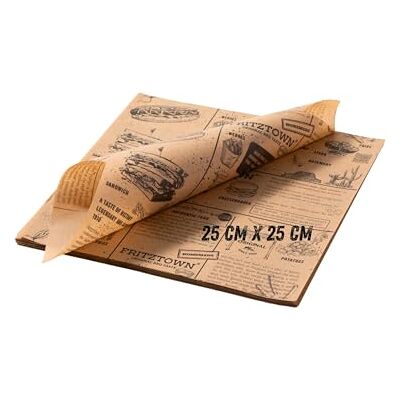 FRITZTOWN Deli Paper 25×25 cm 100 Blatt Unbeschichtetes Einschlagpapier & Burger Papier Fettabweisendes Food Paper für Burger, Pommes, Sandwich, BBQ & Street Food FRITZTOWN Deli Paper 25×25 cm 100 Blatt Unbeschichtetes Einschlagpapier & Burger Papier Fettabweisendes Food Paper für Burger, Pommes, Sandwich, BBQ & Street Food