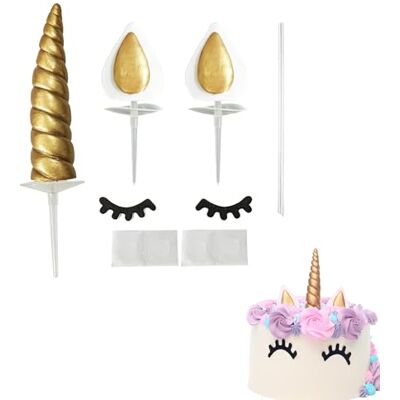 Zerabidpro 6-teiliges Goldenes Einhorn Torten-Deko Set, Inklusive Hörner, Ohren und Wimpern, für Geburtstagskuchen, Hochzeits- und Motivtorten, Magische Einhorn Kuchenverzierung für Kinderpartys Zerabidpro 6-teiliges Goldenes Einhorn Torten-Deko Set, Inklusive Hörner, Ohren und Wimpern, für Geburtstagskuchen, Hochzeits- und Motivtorten, Magische Einhorn Kuchenverzierung für Kinderpartys