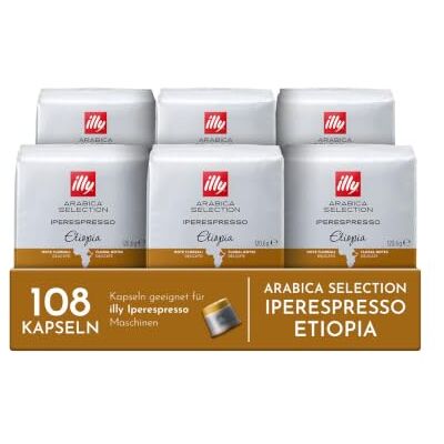 illy , Kapseln Iperespresso Arabica Selection Äthiopien, 108 Kapseln 100% Arabica mit Noten von Jasmin, Orangenblüten und Kamille, Zarter Geschmack, 6 Packungen à 18 illy , Kapseln Iperespresso Arabica Selection Äthiopien, 108 Kapseln 100% Arabica mit Noten von Jasmin, Orangenblüten und Kamille, Zarter Geschmack, 6 Packungen à 18