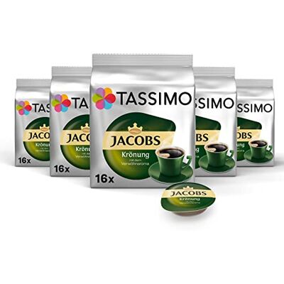 Tassimo Kapseln Jacobs Krönung, 5 x 16 Pads, 80 Kaffeekapseln, mittlere Röstung Tassimo Kapseln Jacobs Krönung, 5 x 16 Pads, 80 Kaffeekapseln, mittlere Röstung