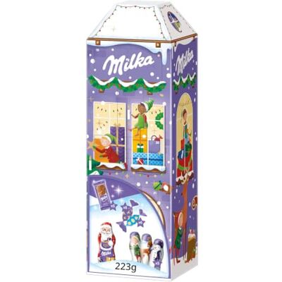 Milka 3D Haus Adventskalender, Schokofiguren für Weihnachten, 223 g Dekorativer 3D Adventskalender in Form eines festlichen Winterhäuschens mit zarten Alpenmilch-Schokoladenfiguren Milka 3D Haus Adventskalender, Schokofiguren für Weihnachten, 223 g Dekorativer 3D Adventskalender in Form eines festlichen Winterhäuschens mit zarten Alpenmilch-Schokoladenfiguren