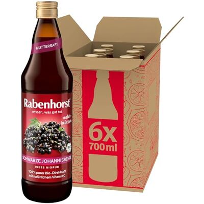 Rabenhorst Schwarze Johannisbeere Muttersaft BIO 6er Pack (6 x 700 ml) 100 % purer Johannisbeer-Direktsaft aus erster Pressung Rabenhorst Schwarze Johannisbeere Muttersaft BIO 6er Pack (6 x 700 ml) 100 % purer Johannisbeer-Direktsaft aus erster Pressung