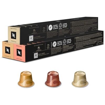 Nespresso Espresso Trio Vanilio Caramelito Ciocattino, Espresso-Variationen, 30 Kapseln Nespresso Espresso Trio Vanilio Caramelito Ciocattino, Espresso-Variationen, 30 Kapseln