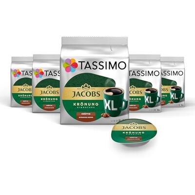 Tassimo Kapseln Jacobs Krönung Kräftig XL, 5 x 16 Pads, 80 Kaffeekapseln Tassimo Kapseln Jacobs Krönung Kräftig XL, 5 x 16 Pads, 80 Kaffeekapseln