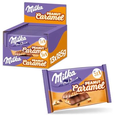 Milka Peanut Caramel Riegel, 185 g (13er-Pack) Schokolade mit Erdnuss-Karamell-Crème, knackigen Erdnüssen und Reis-Crispies Milka Peanut Caramel Riegel, 185 g (13er-Pack) Schokolade mit Erdnuss-Karamell-Crème, knackigen Erdnüssen und Reis-Crispies