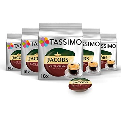 Tassimo Kapseln Jacobs Caffè Crema Classico, 5 x 16 Pads, 80 Kaffeekapseln Tassimo Kapseln Jacobs Caffè Crema Classico, 5 x 16 Pads, 80 Kaffeekapseln