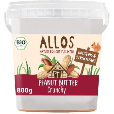 Allos Peanutbutter Crunchy I Erdnussbutter I knusprig & streichzart I 800g Cremig mit Erdnussstückchen I einfach zu verrühren I ballaststoffreich I natürliche Proteinquelle I ohne Zuckerzusatz I vegan Allos Peanutbutter Crunchy I Erdnussbutter I knusprig & streichzart I 800g Cremig mit Erdnussstückchen I einfach zu verrühren I ballaststoffreich I natürliche Proteinquelle I ohne Zuckerzusatz I vegan