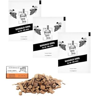AlcoFermBrew 3 x Weinhefe Bayanus 10g G995 + Französische Eichenchips 20g Hefe für die Weingärung Trockenhefe Spirit Ferm AlcoFermBrew 3 x Weinhefe Bayanus 10g G995 + Französische Eichenchips 20g Hefe für die Weingärung Trockenhefe Spirit Ferm