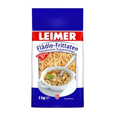 Leimer Flädle Fritatten 1kg Die fertige vegetarische Pfannkuchen-Suppeneinlage für die klare Fleisch- oder Gemüsebrühe (1 x 1kg) Leimer Flädle Fritatten 1kg Die fertige vegetarische Pfannkuchen-Suppeneinlage für die klare Fleisch- oder Gemüsebrühe (1 x 1kg)