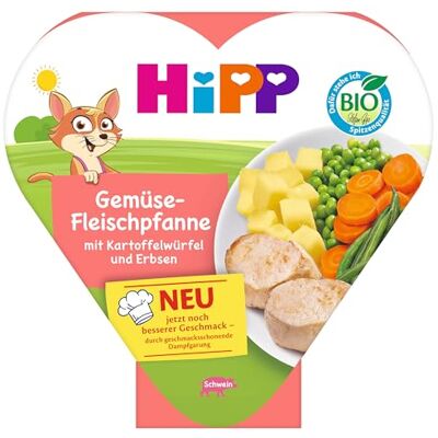 HiPP Bio Gemüse-Fleischpfanne mit Kartoffelwürfeln und Erbsen (6 x 250g), Menü ab 1 Jahr, schonend dampfgegart, vegetarisch, kindgerecht gewürzt, in Bio-Qualität HiPP Bio Gemüse-Fleischpfanne mit Kartoffelwürfeln und Erbsen (6 x 250g), Menü ab 1 Jahr, schonend dampfgegart, vegetarisch, kindgerecht gewürzt, in Bio-Qualität
