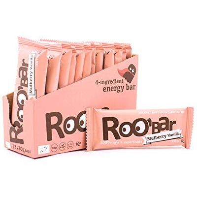 ROOBAR Rohkostriegel Maulbeere & Vanille – Milchfrei & Glutenfrei, 100% Bio, Vegan, Roh, mit Superfoods für eine optimale Ernährung, Ohne Zusatz von raffiniertem Zucker – 12 x 30g Riegel in einer Box ROOBAR Rohkostriegel Maulbeere & Vanille – Milchfrei & Glutenfrei, 100% Bio, Vegan, Roh, mit Superfoods für eine optimale Ernährung, Ohne Zusatz von raffiniertem Zucker – 12 x 30g Riegel in einer Box