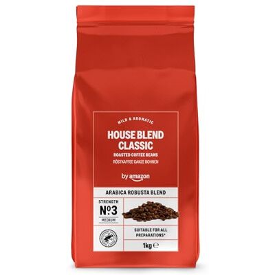 Amazon House Blend Classic Arabica Robusta Blend Coffee Beans, Strength No. 3 Medium, 1kg Amazon House Blend Classic Arabica Robusta Blend Coffee Beans, Strength No. 3 Medium, 1kg