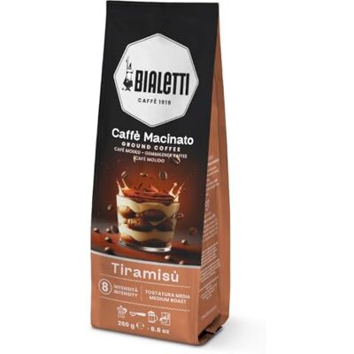 Bialetti Universal Kaffee gemahlen 250 g – Aromatisierte Mischung Tiramisu, geeignet für Moka, French Press und Espressomaschinen Bialetti Universal Kaffee gemahlen 250 g – Aromatisierte Mischung Tiramisu, geeignet für Moka, French Press und Espressomaschinen