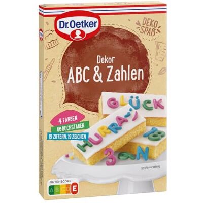 Dr. Oetker Dekor ABC & Zahlen 5er Pack (5 x 58g), verleihe deinen Gebäcken eine hübsche persönliche Note Dr. Oetker Dekor ABC & Zahlen 5er Pack (5 x 58g), verleihe deinen Gebäcken eine hübsche persönliche Note