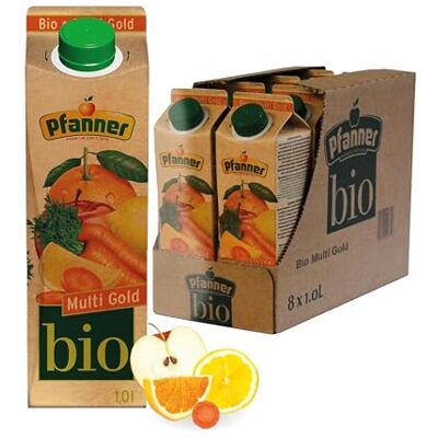 Pfanner BIO Multi Gold (8 x 1 l) – 25% Fruchtsaftgehalt – Bio Multi Getränk Mehrfruchtnektar im Vorratspack Pfanner BIO Multi Gold (8 x 1 l) – 25% Fruchtsaftgehalt – Bio Multi Getränk Mehrfruchtnektar im Vorratspack