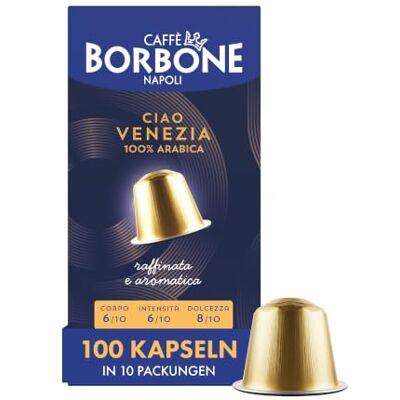 CAFFÈ BORBONE Caffe Borbone "Ciao Venezia" Mischung 100 Aluminium-Kapseln (10 x 10 Stück) – Kompatibel mit Kaffeemaschinen für den Hausgebrauch der Marke Nespresso* CAFFÈ BORBONE Caffe Borbone "Ciao Venezia" Mischung 100 Aluminium-Kapseln (10 x 10 Stück) – Kompatibel mit Kaffeemaschinen für den Hausgebrauch der Marke Nespresso*