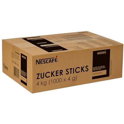 Nescafé Zuckersticks, individuelle Packung, zum Süßen von Kaffee, Tee, heißer Schokolade, Karton mit 1000 Sticks à 4g, 4kg Nescafé Zuckersticks, individuelle Packung, zum Süßen von Kaffee, Tee, heißer Schokolade, Karton mit 1000 Sticks à 4g, 4kg