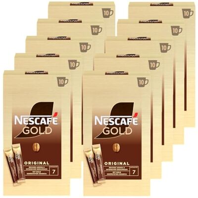 Nescafé GOLD Original Getränkepulver-Sticks, löslicher Bohnenkaffee, Instant-Kaffee aus erlesenen Kaffeebohnen, koffeinhaltig, 10er Pack (10 x 10 Sticks à 2g) Nescafé GOLD Original Getränkepulver-Sticks, löslicher Bohnenkaffee, Instant-Kaffee aus erlesenen Kaffeebohnen, koffeinhaltig, 10er Pack (10 x 10 Sticks à 2g)