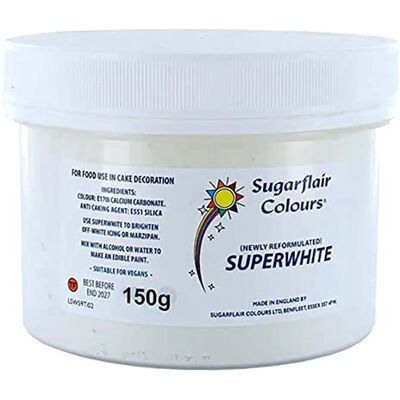 Sugarflair Colours Sugarflair Superwhite Icing Whitener, Zuckerguss-Whitemacher für Royal Icing, Extra Whiteer Essbarer Lebensmittelfarbe 150g Sugarflair Colours Sugarflair Superwhite Icing Whitener, Zuckerguss-Whitemacher für Royal Icing, Extra Whiteer Essbarer Lebensmittelfarbe 150g