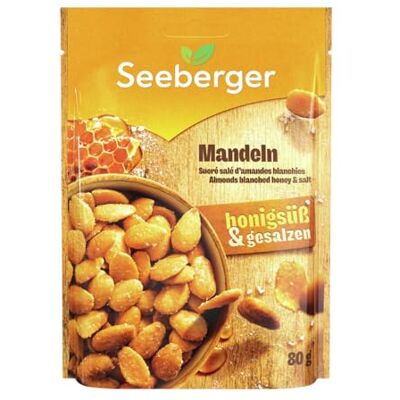 Seeberger Mandeln Honig & Salz, halbierte Mandelkerne, geröstet (13 x 80 g) Seeberger Mandeln Honig & Salz, halbierte Mandelkerne, geröstet (13 x 80 g)