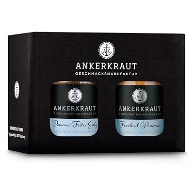 Ankerkraut Pommes Duo Gewürz-Box, mit Pommes Frites Salz und Freibad Pommes, Gewürzsalz, Mischung würzender Zutaten, 280 g Ankerkraut Pommes Duo Gewürz-Box, mit Pommes Frites Salz und Freibad Pommes, Gewürzsalz, Mischung würzender Zutaten, 280 g