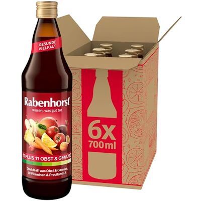 Rabenhorst 11 plus 11 Obst & Gemüse 6er Pack (6 x 700 ml) Multi-Vitamin-Mehrfrucht-Gemüsesaft aus Obst und Gemüse, 10 Vitaminen und Provitamin A Rabenhorst 11 plus 11 Obst & Gemüse 6er Pack (6 x 700 ml) Multi-Vitamin-Mehrfrucht-Gemüsesaft aus Obst und Gemüse, 10 Vitaminen und Provitamin A