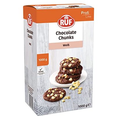 RUF White Chocolate Chunks, backfeste weiße Schokoladen-Tropfen, XXL Schoko-Drops zum Backen, Schokoladen-Stücke, Chocolate Chips, Vorratspackung 1x1000g RUF White Chocolate Chunks, backfeste weiße Schokoladen-Tropfen, XXL Schoko-Drops zum Backen, Schokoladen-Stücke, Chocolate Chips, Vorratspackung 1x1000g